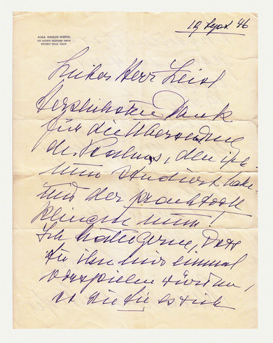 Brief: Alma Mahler-Werfel an Eric Zeisl