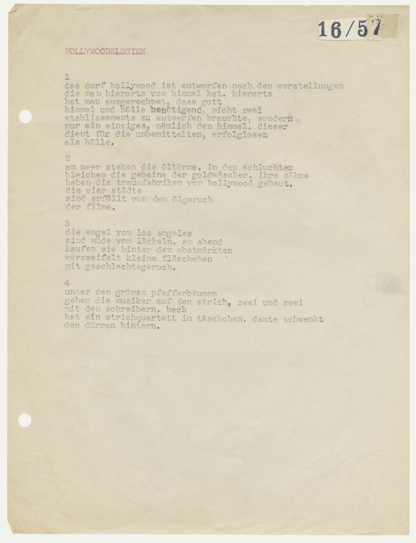 Typescript: Bertolt Brecht, Hollywood Elegies