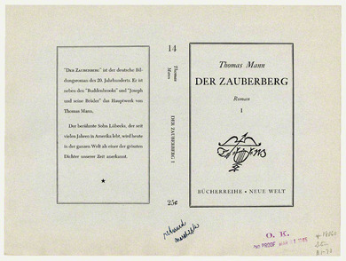 Proof: title page of Der Zauberberg by Thomas Mann, 21 March 1945