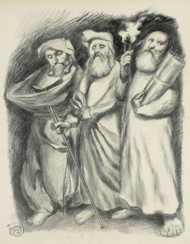 Ludwig Meidner, Three Standing Men with Torah Scroll, 1948/49