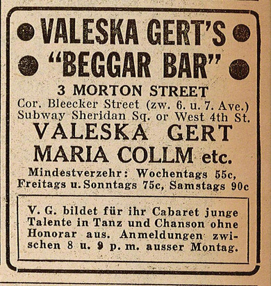 Zeitungsanzeige der Beggar Bar, 1942 