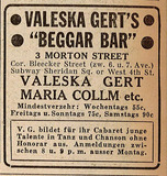 Zeitungsanzeige der Beggar Bar, 1942 