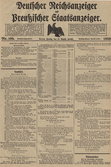 Zeitungsseite: Erste Ausbürgerungsliste, 1933
