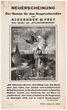 Hochformatiges Plakat mit Buchumschlag von Alexander Moritz Freys Hölle und Himmel, den ein Ausschnitt des Gemäldes Die Versuchung des hl. Antonius eines Bosch-Nachfolgers ziert, und nachfolgendem Zitat aus dem Bücherblatt.