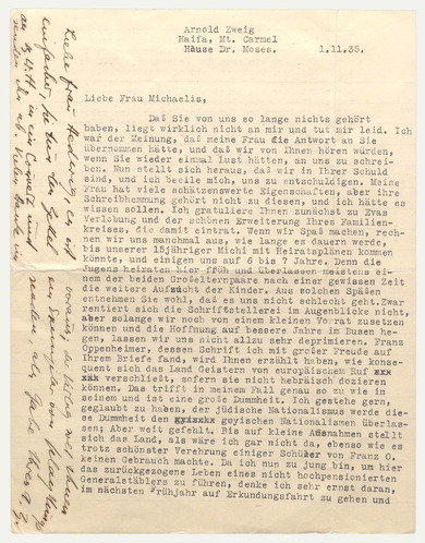 Brief: Arnold Zweig an Hedwig Michaelis