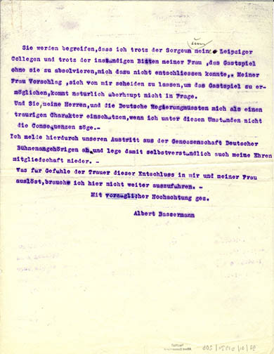 Albert Bassermann's resignation from the guild