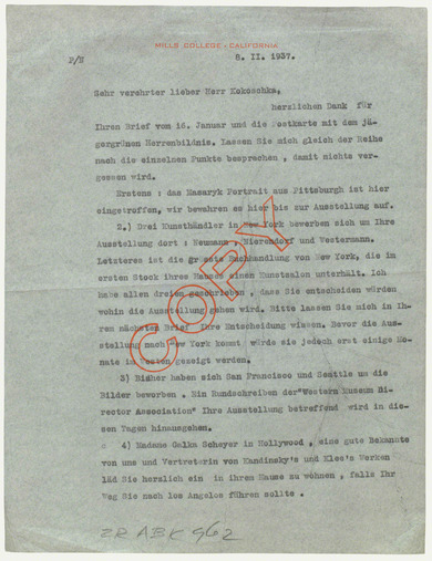 Letter: Alfred Neumeyer to Oskar Kokoschka 