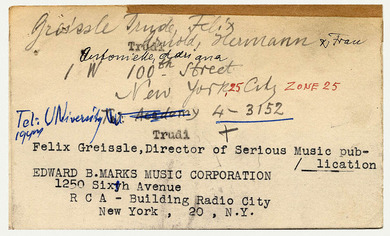 Adress card: Arnold Schönberg