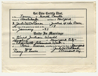 Marriage certificate: Kurt Weill and Lotte Lenya