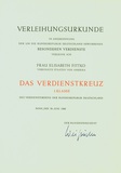 Certificate: Order of Merit of the Federal Republic of Germany presented to Lisa Fittko