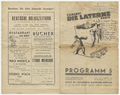 Advertisement and programme: “Die Laterne”, Paris