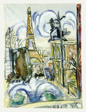 Water coulur painting: Max Beckmann, Abbruch des russischen Pavillons auf der Weltausstellung in Paris