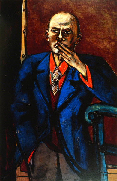 Painting: Max Beckmann, Selbstbildnis in blauer Jacke